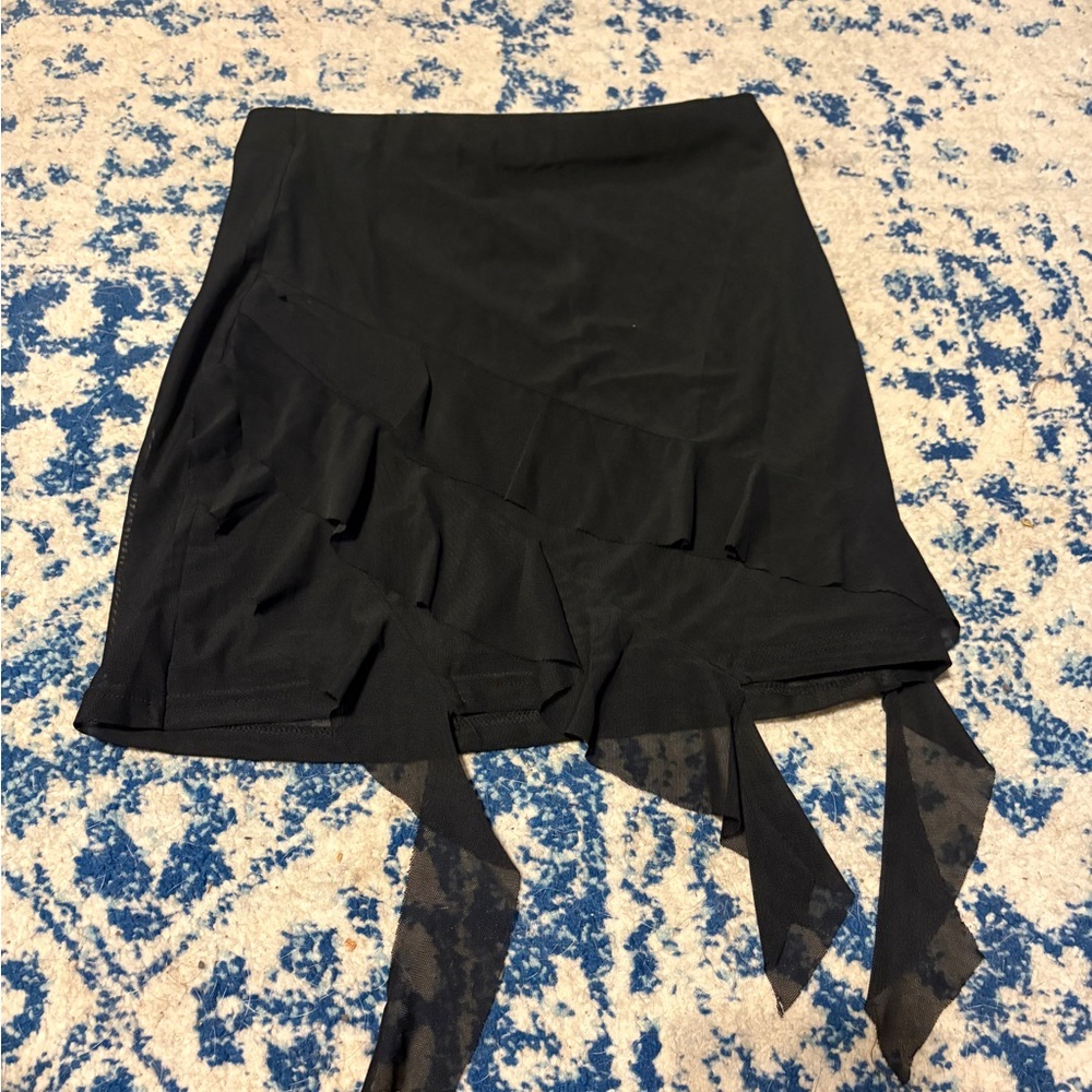 Hello Molly Black Ruffle Mini Skirt with Sheer Tie Details